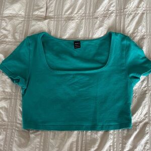 SHEIN Teal Square Neck Crop Top